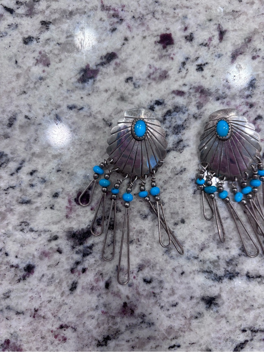 Turquoise Vintage924 Seashell Earrings - Blue